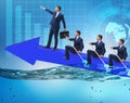 Teamwork concept with businessmen on boat Royalty Free Stock Photo