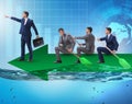 Teamwork concept with businessmen on boat Royalty Free Stock Photo