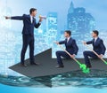 Teamwork concept with businessmen on boat Royalty Free Stock Photo