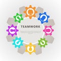 Teamwork concept with cogwheel and people icon avatar. Banner design for business analysis, project management and cooperation.