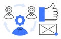 Teamwork and Collaboration Concept with Gear Icons, Thumbs Up, and Communication Symbols Royalty Free Stock Photo