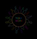 Teamwork concept, crowd of vivid colored people located on the colored circle, working community creative contemporary Royalty Free Stock Photo