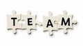 Teamwork concept featuring puzzle pieces coming together to form a single word Royalty Free Stock Photo