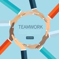 Teamwork concept. Friends with stack of hands showing unity and teamwork, top view. Young people putting their hands together Royalty Free Stock Photo