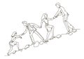 Teamwork Concept Outline. Business People Climbing Together in Mountain Continuous Line Art. Partnership, Motivation