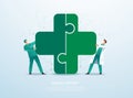 Teamwork concept. People putting the puzzle madical icon together vector illustration EPS10