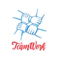 Teamwork concept. Stack of business hands. Cooperation Teamwork, Group, Partnership,Team buidding.