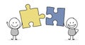 Teamwork concept. Stickmen with puzzle. Vector