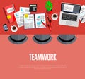 Teamwork concept. Top view workspace background Royalty Free Stock Photo