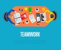 Teamwork concept. Top view workspace background Royalty Free Stock Photo