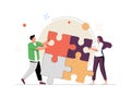 Teamwork concept vector illustration. Business team matching pieces of puzzle. Cooperation or partnership metaphor.