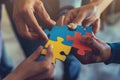 Teamwork: Connecting puzzle pieces. Collaborative effort for problem-solving. Unity and progress. Success through Royalty Free Stock Photo