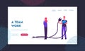 Teamwork Connection, Partnership Cooperation Website Landing Page. Business People Hold Plug