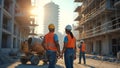 Teamwork Construction Architect Workers Hardhats Collaborating Industrial Setting Royalty Free Stock Photo