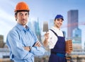 Teamwork in a construction site Royalty Free Stock Photo