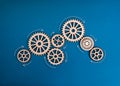 Teamwork, cooperation, business workflow system, strategy and management concept. Many pattern of wooden gear and cog wheel Royalty Free Stock Photo