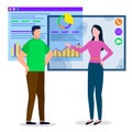 People Educating Webpage with Graph Report Vector