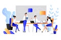 Teamwork, cooperation, partnership concept. Vector flat style illustration. Business people have brainstorming in office Royalty Free Stock Photo