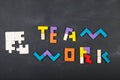 Teamwork creative concept concept jigsaw on the blackboard Royalty Free Stock Photo
