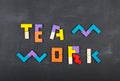 Teamwork creative concept concept jigsaw on the blackboard Royalty Free Stock Photo
