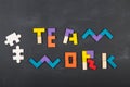 Teamwork creative concept concept jigsaw on the blackboard Royalty Free Stock Photo