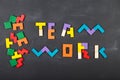 Teamwork creative concept concept jigsaw on the blackboard Royalty Free Stock Photo
