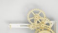 Teamwork Creative and Engine gears Yellow wheels with Business Concept Ideas on Grey background