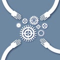 Teamwork design with gears and cogs working together in paper cut style. Origami Concept of a business idea. Teamwork Royalty Free Stock Photo