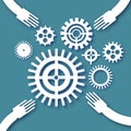 Teamwork design with gears and cogs working together in paper cut style. Origami Concept of a business idea. Teamwork Royalty Free Stock Photo
