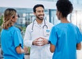 Teamwork, discussion and doctors in meeting in hospital for medical strategy, diagnosis and treatment. Healthcare Royalty Free Stock Photo