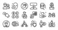 Teamwork, Dont touch and Rotation gesture line icons set. Vector