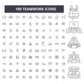 Teamwork editable line icons, 100 vector set, collection. Teamwork black outline illustrations, signs, symbols