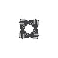 Teamwork four hand, unity business. Vector icon template