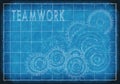 Teamwork Gears on Blueprint Page Background