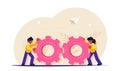 Teamwork with gears. Business management and working process conceptual illustration. Modern flat vector illustration. Royalty Free Stock Photo