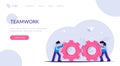 Teamwork with gears. Business management and working process conceptual illustration. Modern flat vector illustration. Royalty Free Stock Photo