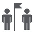 Teamwork glyph icon, team and people, two men and flag sign, vector graphics, a solid pattern on a white background. Royalty Free Stock Photo