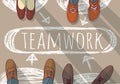 Teamwork group business people and doodles.