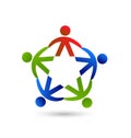 Teamwork group people unity and peace, vector logo. Royalty Free Stock Photo