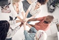 Teamwork, hands of business people together with support, trust and collaboration at start up office. Creative team Royalty Free Stock Photo