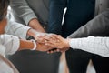 Teamwork, hands together and business people in cooperation, team building and solidarity. Collaboration, hand huddle Royalty Free Stock Photo