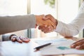 Teamwork handshake, success deal or thank you in office support, trust or motivation after b2b collaboration business Royalty Free Stock Photo