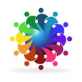 Teamwork hugging people around world logo Royalty Free Stock Photo