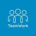 Teamwork icon line business concept on blue background Royalty Free Stock Photo
