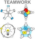 Teamwork icons planning business, launching idea. People brainstorming, meeting and teambuilding, startup