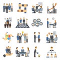 Teamwork icons set group symbol communication social design person meeting vector illustration