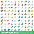 100 teamwork icons set, isometric 3d style Royalty Free Stock Photo