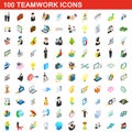 100 teamwork icons set, isometric 3d style Royalty Free Stock Photo