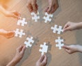 Teamwork idea brainstorming, team partnership connection for problem solving, finding solution in hope concept with puzzle jigsaw