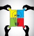 Teamwork idea jigsaw puzzle human hands